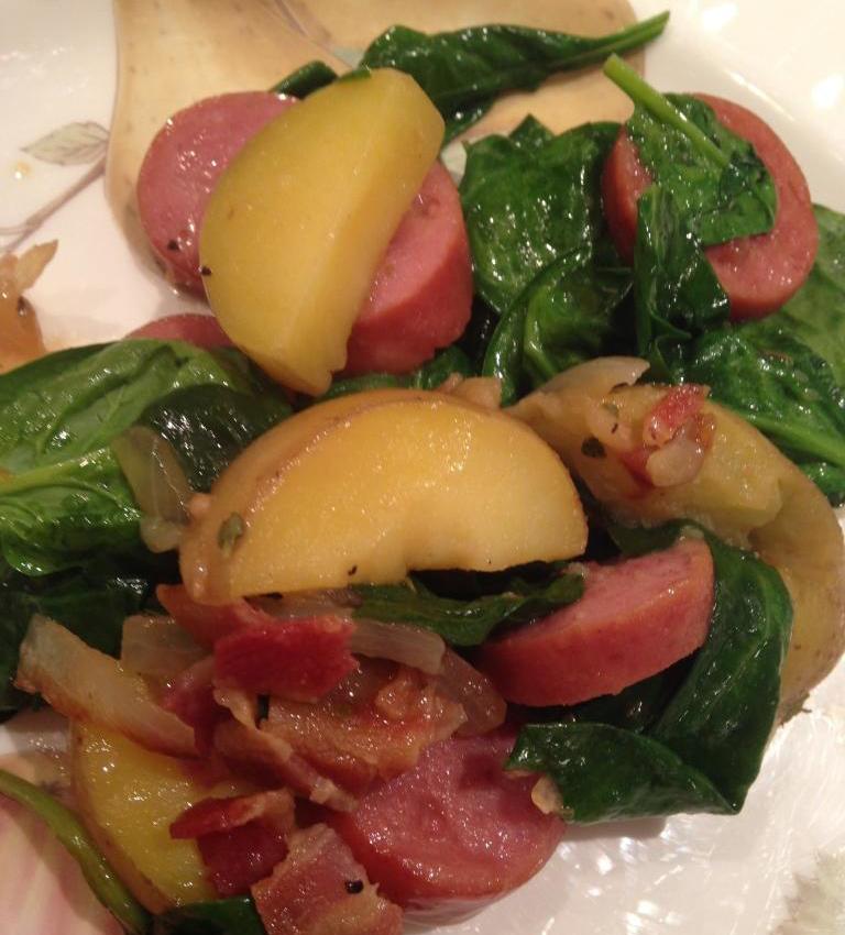 Potato, Spinach & Kielbasa Skillet