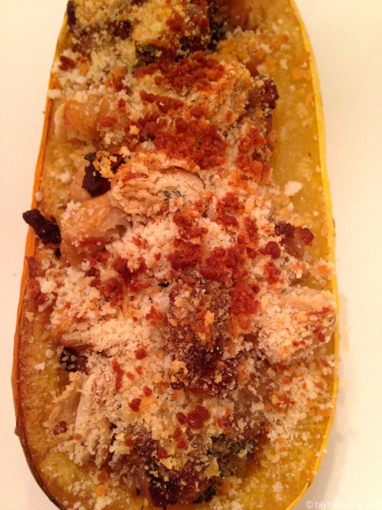 Delicata Squash Stuffed with Sausage, Sage, Shallots, White Beans & Parmesan