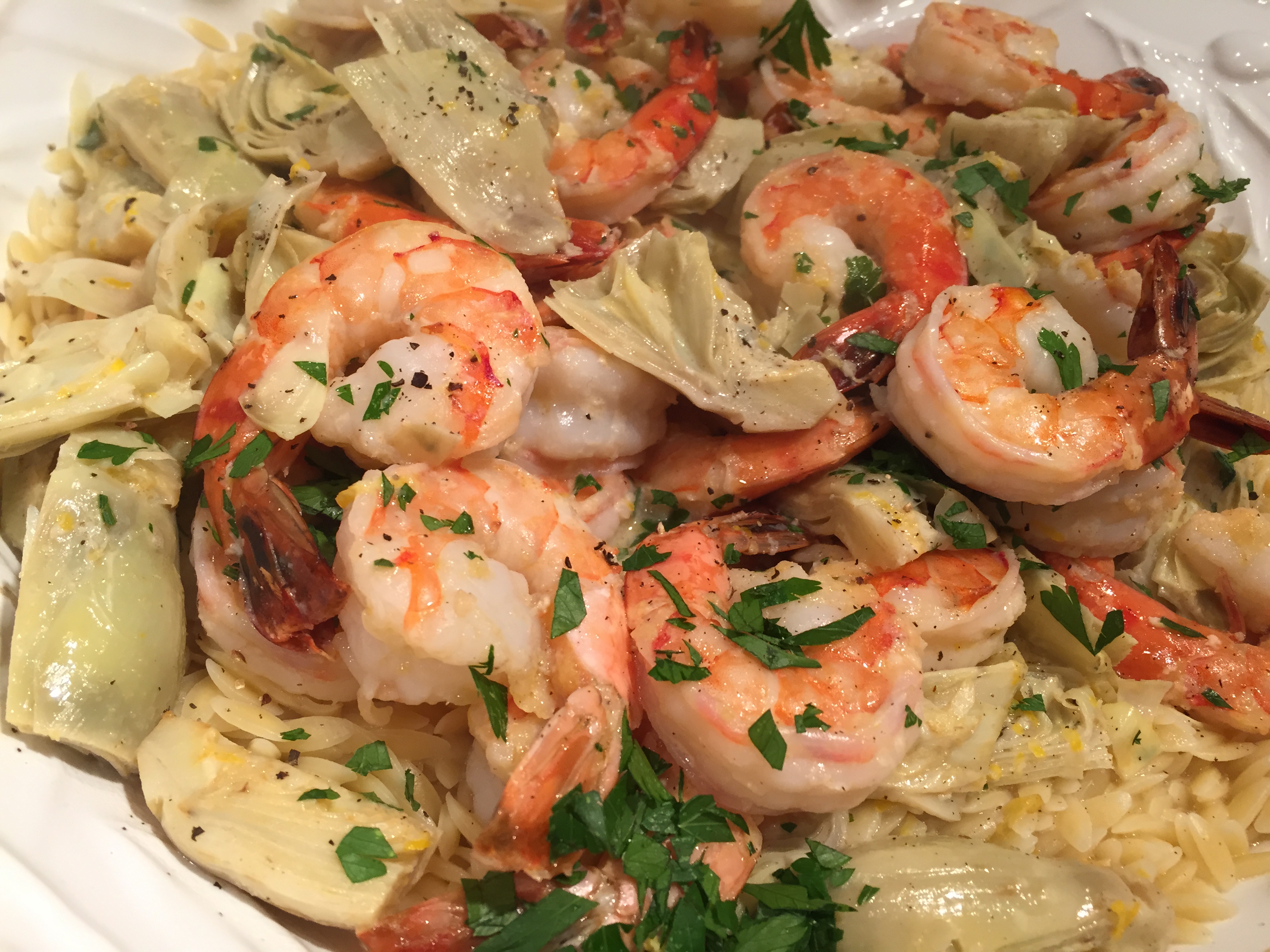 Creamy Meyer Lemon Shrimp Scampi with Artichokes