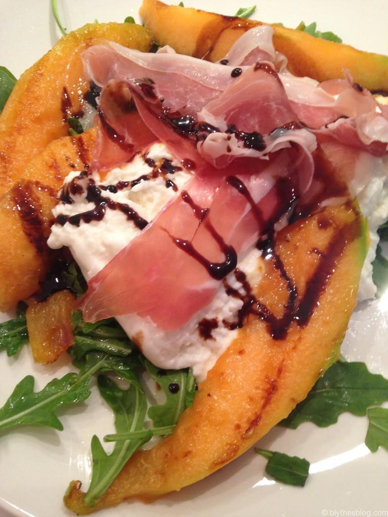 Grilled Cantaloupe with Prosciutto, Burrata & Arugula