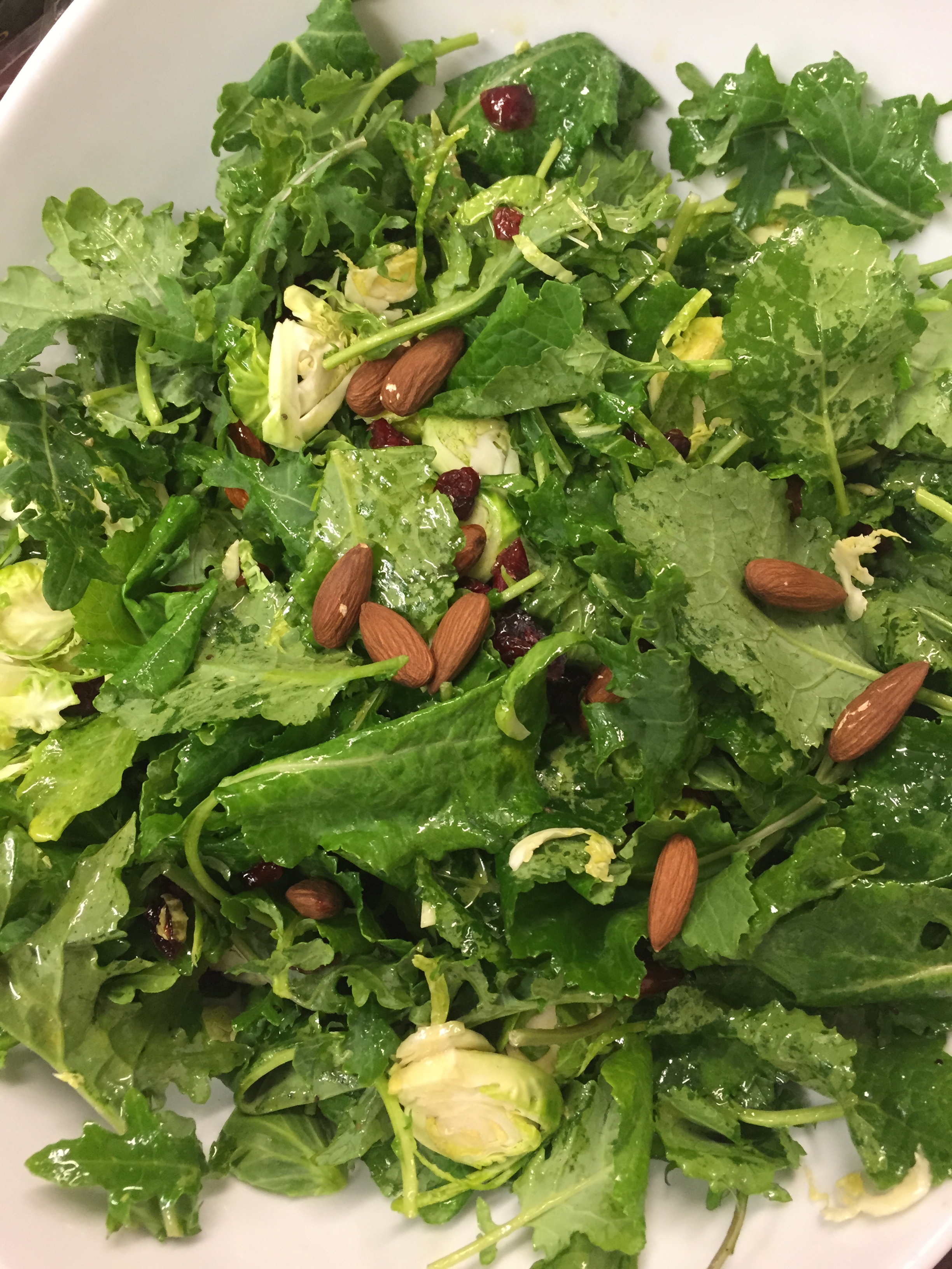 Kale & Brussels Sprout Salad with Cranberries & Toasted Almonds