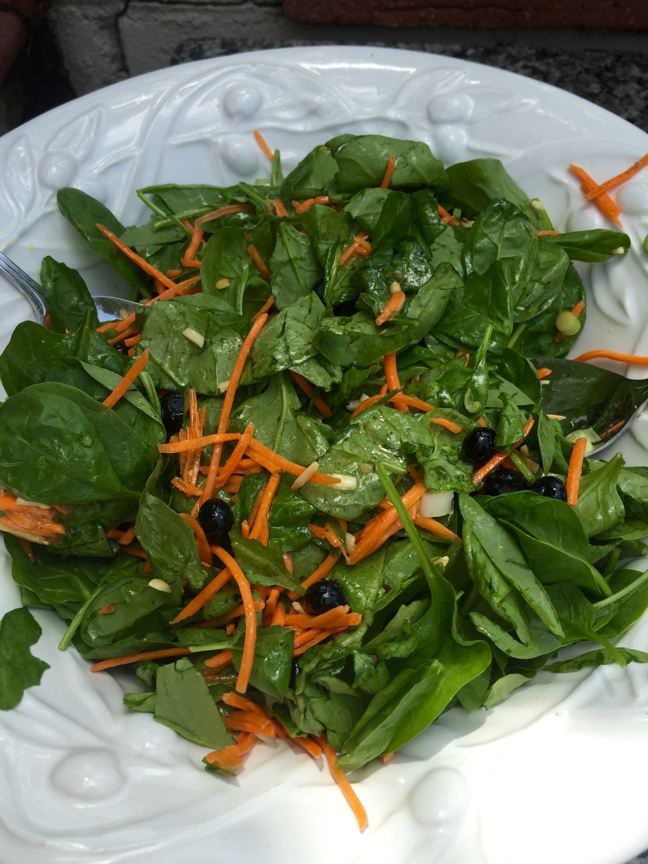 Salad doesn't have to be boring, try Blueberry, Carrot, Almond & Spinach Salad.