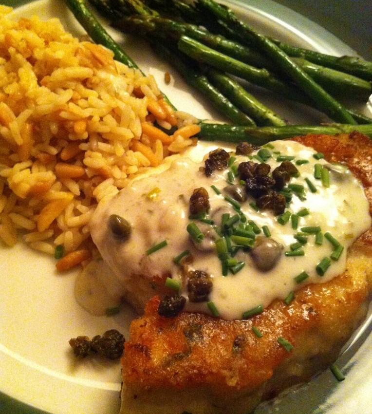 Parmesan Crusted Swordfish with Lemon and Crispy Caper Sauce