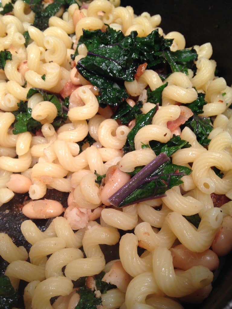 Pasta with Cannellini Beans, Bacon and Kale