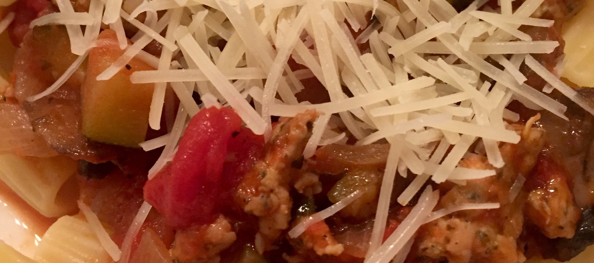 Pasta with Sausage, Tomatoes, Zucchini and Mushrooms