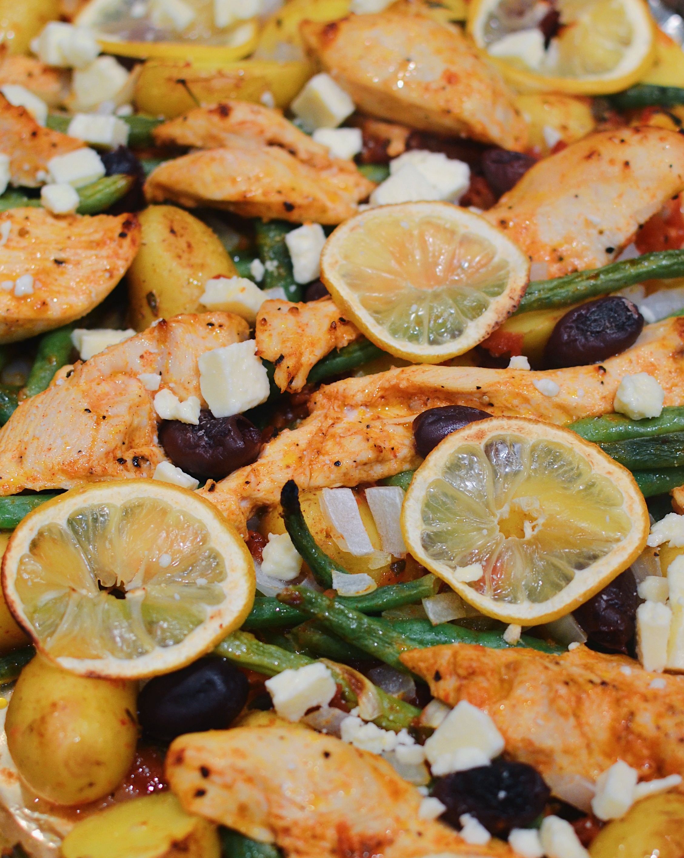 Greek Chicken Sheet Pan Dinner with Green Beans and Feta