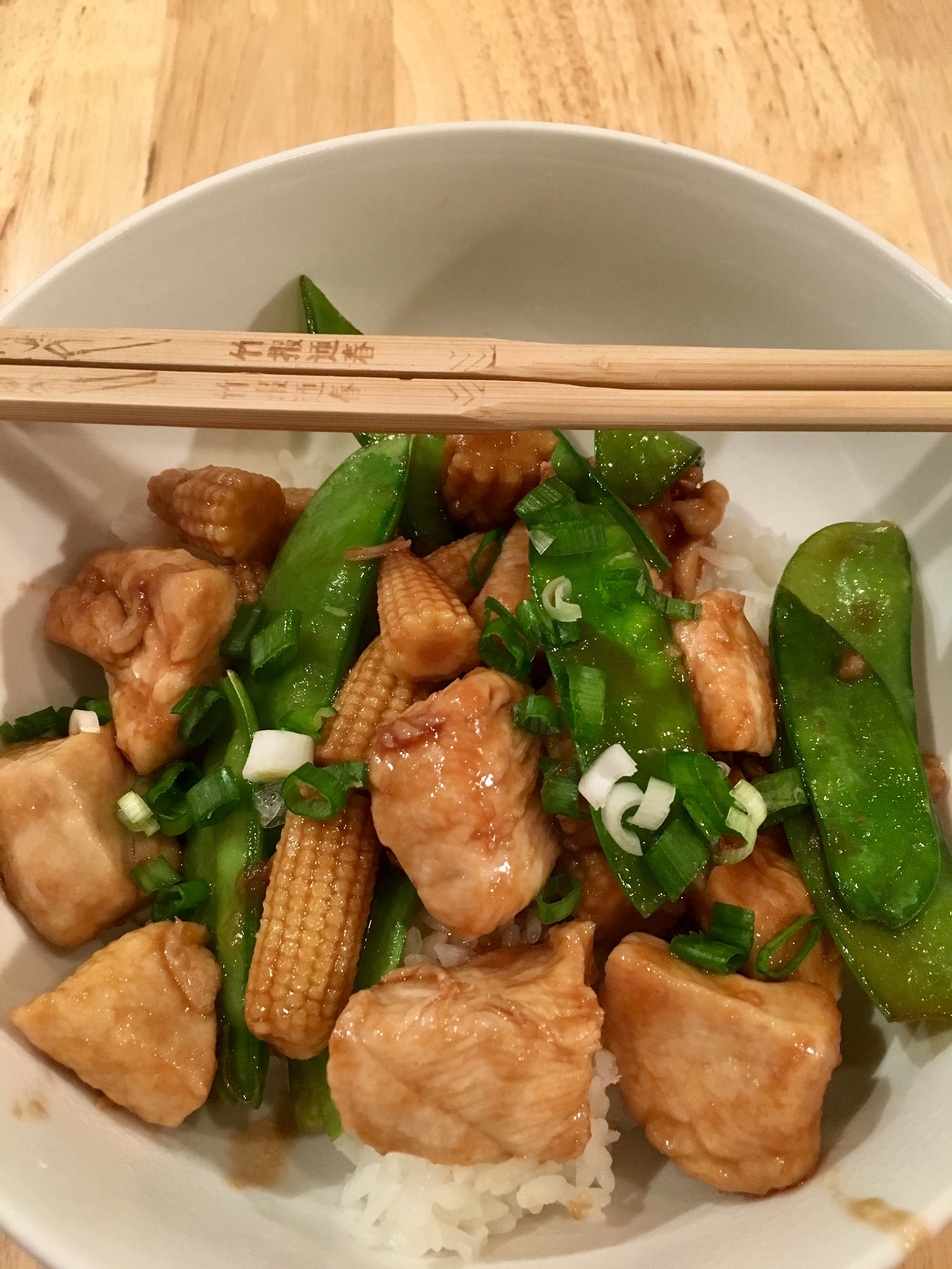 Chicken, Snow Peas and Baby Corn with Hoisin Sauce