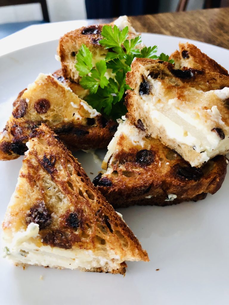 Grilled Raisin Bread Cheese Sandwiches with Mascarpone, and