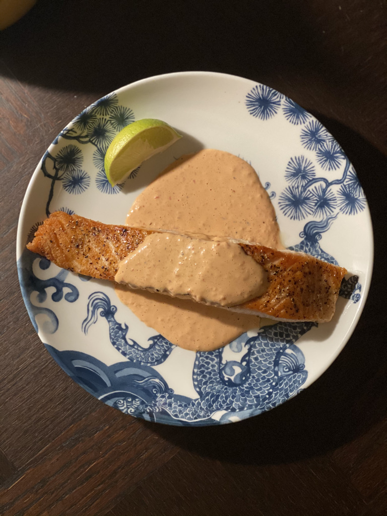 Seared Salmon with Spicy Red Pepper Aioli - Blythes Blog